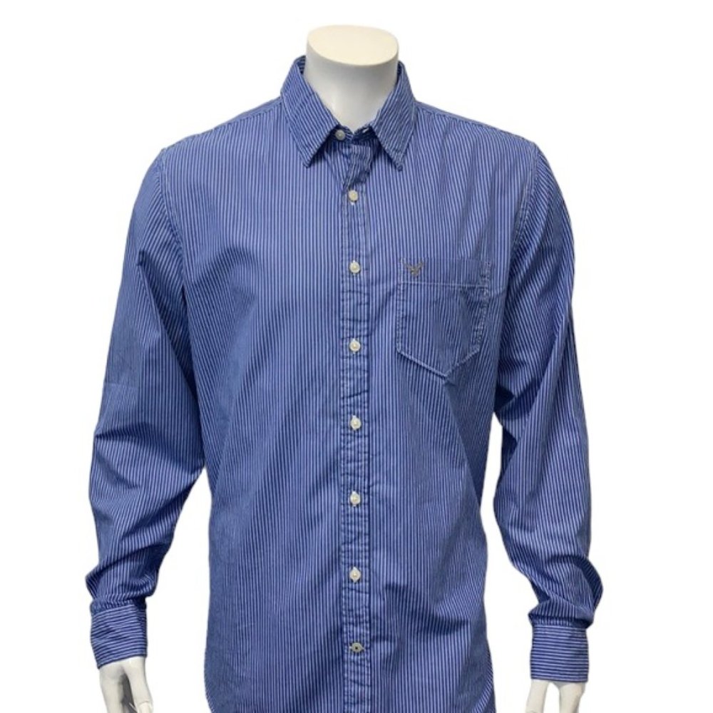 American Eagle Blue White Athletic Fit Shirt LT/GL